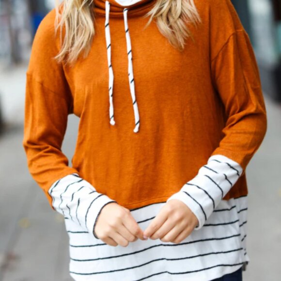 Haptics Women's Rust Stripe Hacci Knit Turtleneck Top - Picture 3 of 3